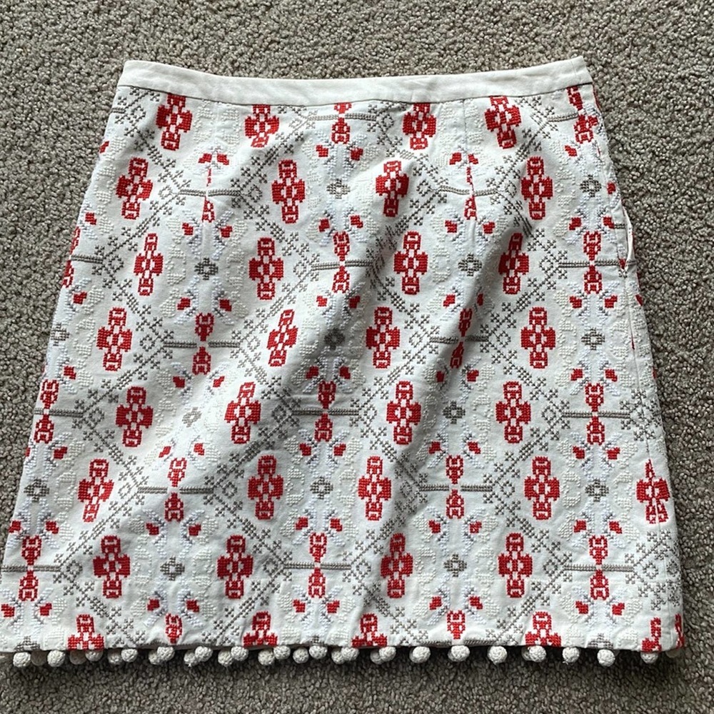 Maeve Anthropologie Blooma Cross Stitch skirt size  6 Pom - Picture 3 of 4